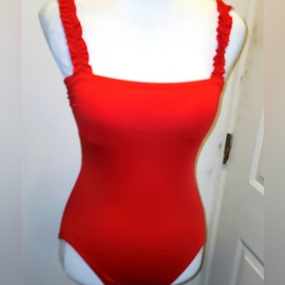 Kate Spade Cabana One Piece Swimsuit with Ruffle Straps in Cherry Red color - Picture 2 of 8